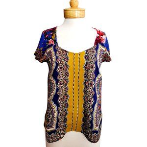 Anthropologie Moulinette Soeurs Teresita Scarf Printed Blouse Shirt Tunic Sz 4